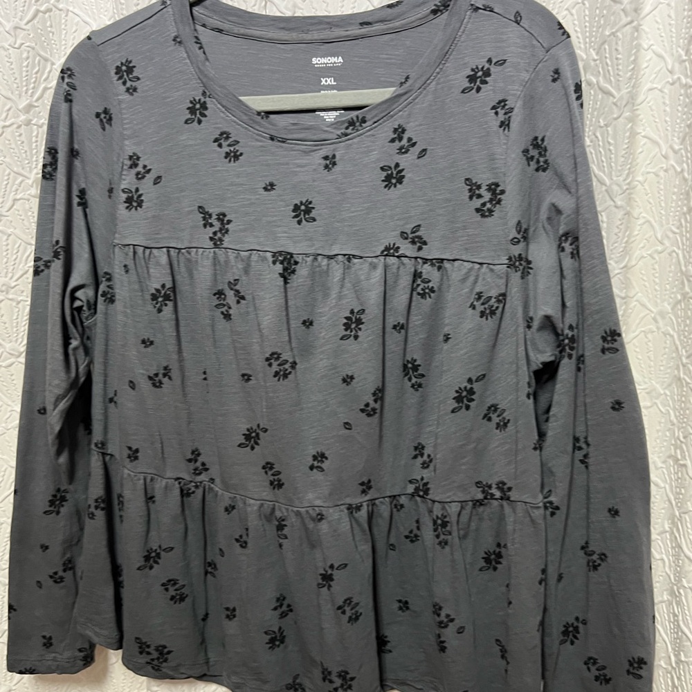 Sonoma (XXL) Gray & Black Long Sleeve Baby Doll Blouse